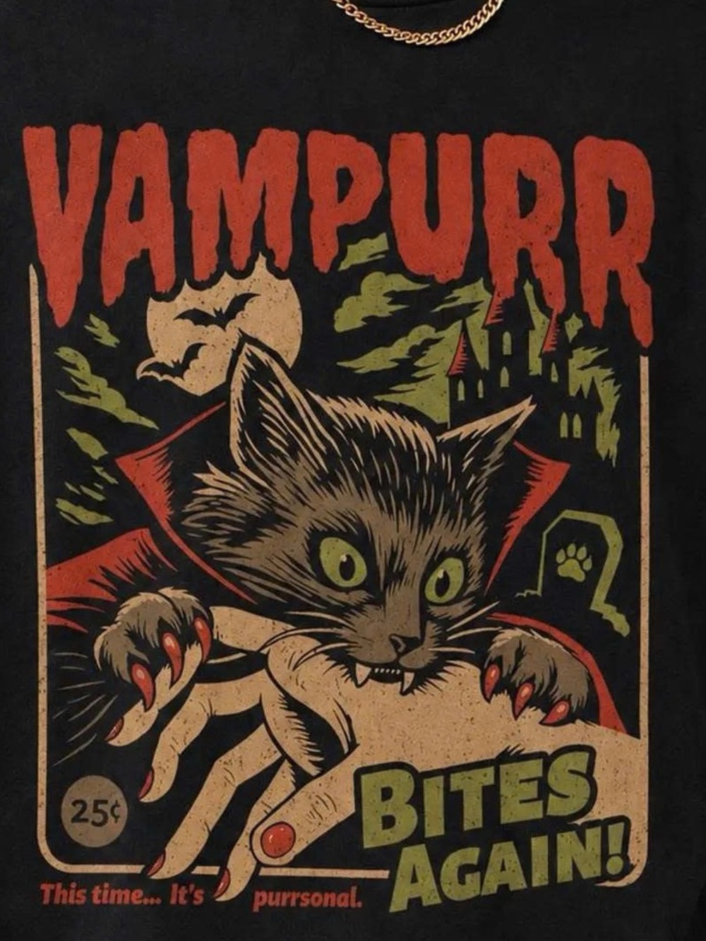 Bites Again! Black Graphic Cat Tee - Picture 2 of 3